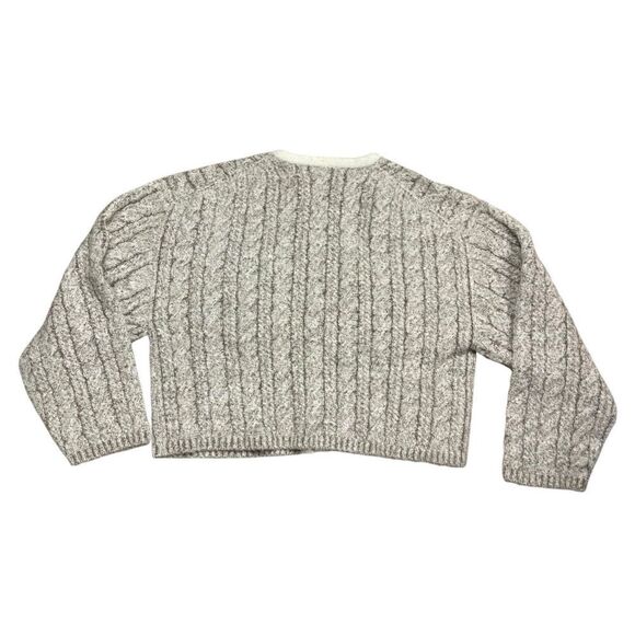 J Crew‎ Cardigan L Grey Cable-knit Sweater Lady Jacket BV344 Gold Buttons Preppy - Picture 14 of 15